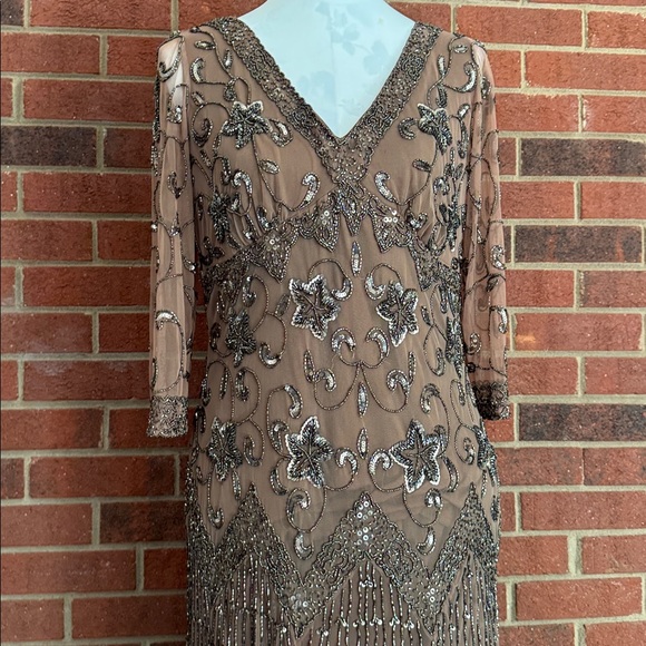 Pisarro Nights Elegant Brown Beaded Formal Gown - Picture 3 of 10